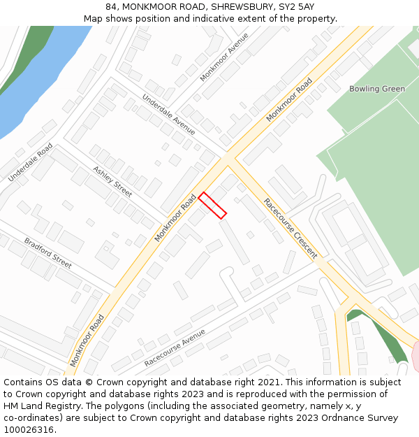 84, MONKMOOR ROAD, SHREWSBURY, SY2 5AY: Location map and indicative extent of plot