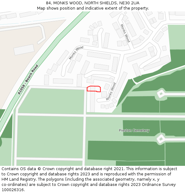 84, MONKS WOOD, NORTH SHIELDS, NE30 2UA: Location map and indicative extent of plot