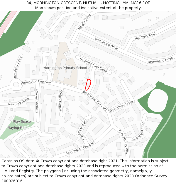 84, MORNINGTON CRESCENT, NUTHALL, NOTTINGHAM, NG16 1QE: Location map and indicative extent of plot