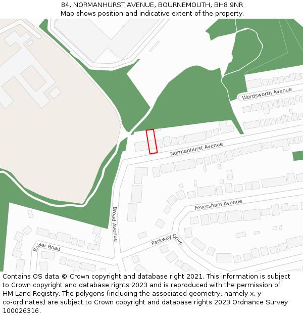 84, NORMANHURST AVENUE, BOURNEMOUTH, BH8 9NR: Location map and indicative extent of plot