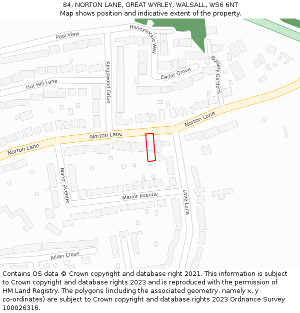 84, NORTON LANE, GREAT WYRLEY, WALSALL, WS6 6NT: Location map and indicative extent of plot