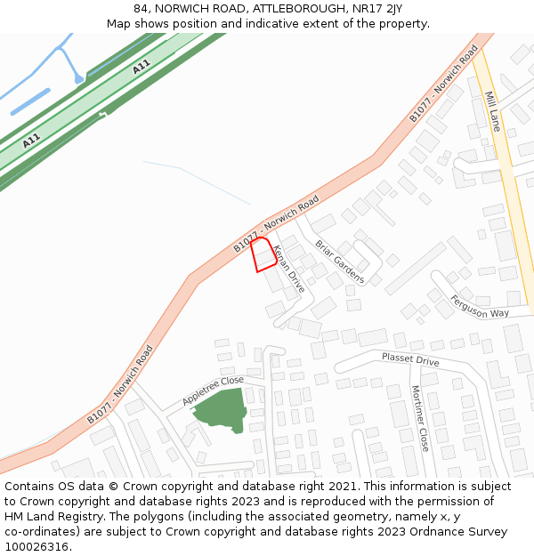 84, NORWICH ROAD, ATTLEBOROUGH, NR17 2JY: Location map and indicative extent of plot