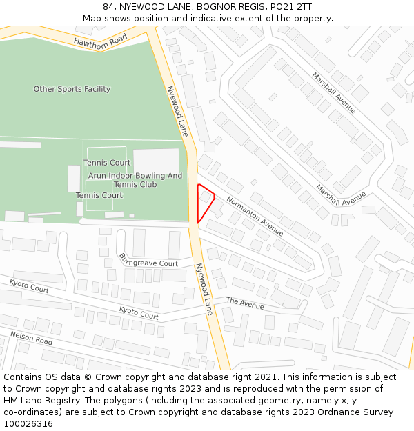 84, NYEWOOD LANE, BOGNOR REGIS, PO21 2TT: Location map and indicative extent of plot