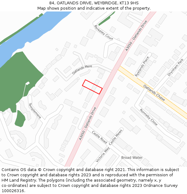 84, OATLANDS DRIVE, WEYBRIDGE, KT13 9HS: Location map and indicative extent of plot