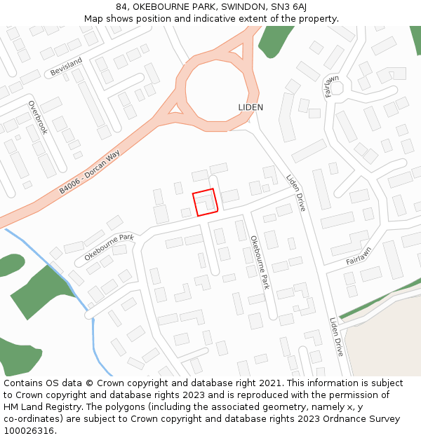 84, OKEBOURNE PARK, SWINDON, SN3 6AJ: Location map and indicative extent of plot