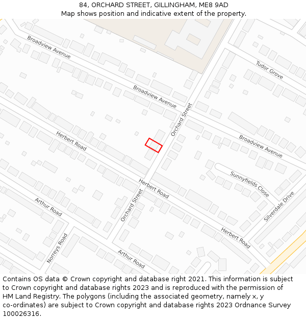 84, ORCHARD STREET, GILLINGHAM, ME8 9AD: Location map and indicative extent of plot