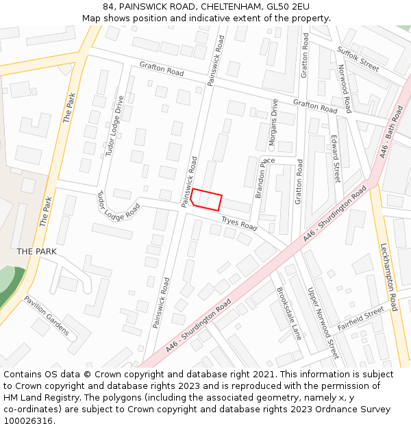 84, PAINSWICK ROAD, CHELTENHAM, GL50 2EU: Location map and indicative extent of plot