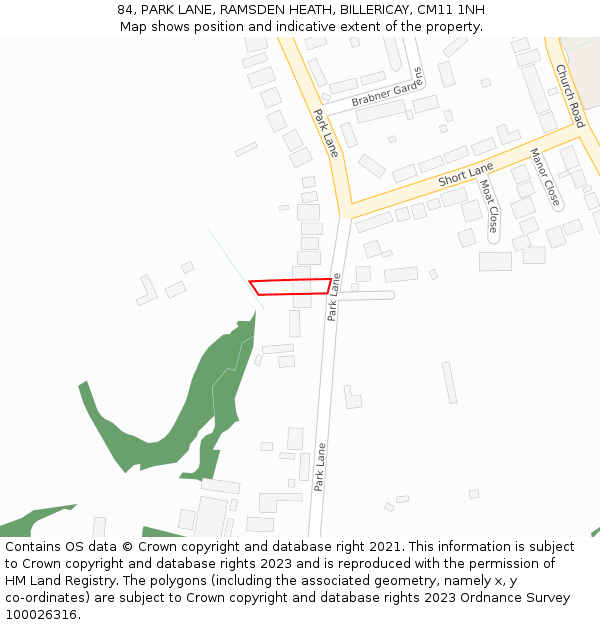 84, PARK LANE, RAMSDEN HEATH, BILLERICAY, CM11 1NH: Location map and indicative extent of plot