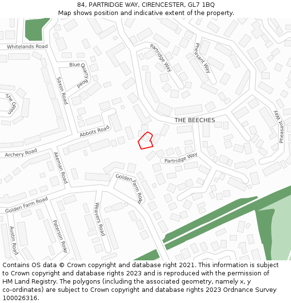 84, PARTRIDGE WAY, CIRENCESTER, GL7 1BQ: Location map and indicative extent of plot