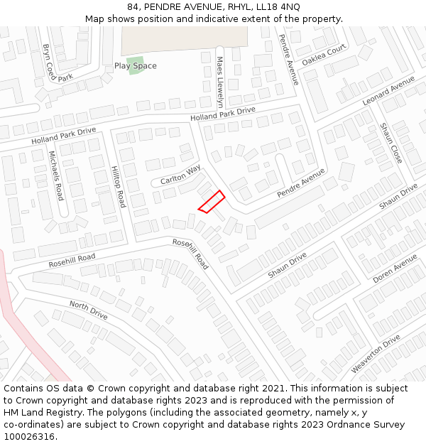 84, PENDRE AVENUE, RHYL, LL18 4NQ: Location map and indicative extent of plot