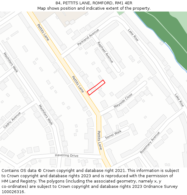 84, PETTITS LANE, ROMFORD, RM1 4ER: Location map and indicative extent of plot