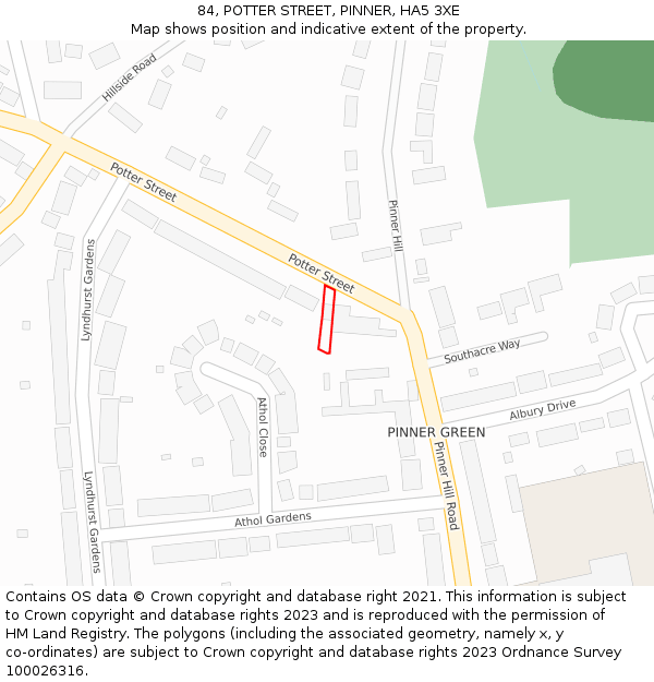 84, POTTER STREET, PINNER, HA5 3XE: Location map and indicative extent of plot