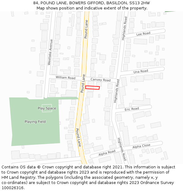 84, POUND LANE, BOWERS GIFFORD, BASILDON, SS13 2HW: Location map and indicative extent of plot