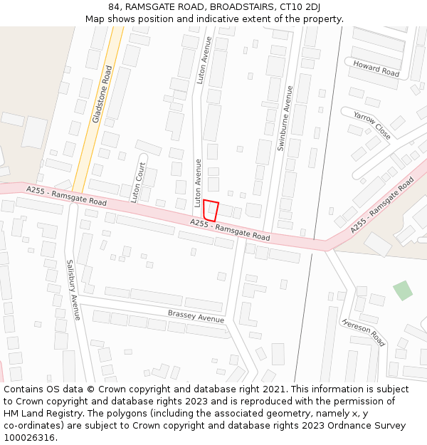 84, RAMSGATE ROAD, BROADSTAIRS, CT10 2DJ: Location map and indicative extent of plot