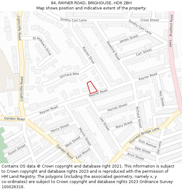 84, RAYNER ROAD, BRIGHOUSE, HD6 2BH: Location map and indicative extent of plot