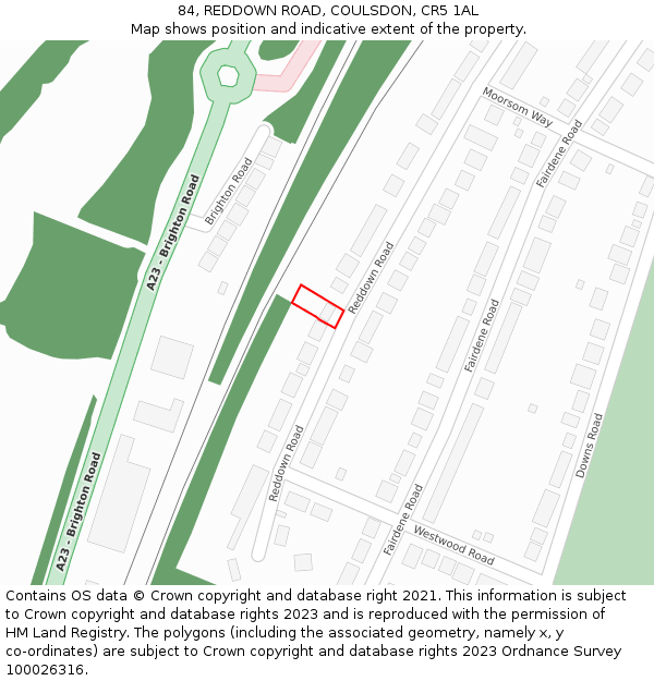 84, REDDOWN ROAD, COULSDON, CR5 1AL: Location map and indicative extent of plot