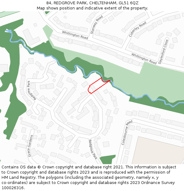 84, REDGROVE PARK, CHELTENHAM, GL51 6QZ: Location map and indicative extent of plot