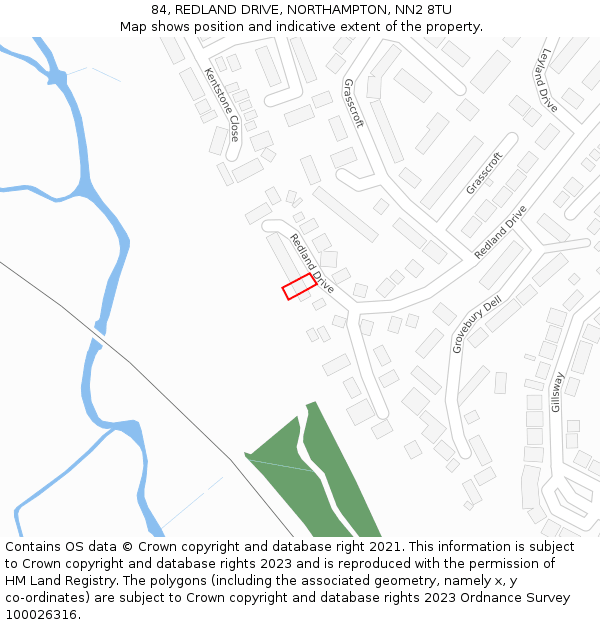 84, REDLAND DRIVE, NORTHAMPTON, NN2 8TU: Location map and indicative extent of plot
