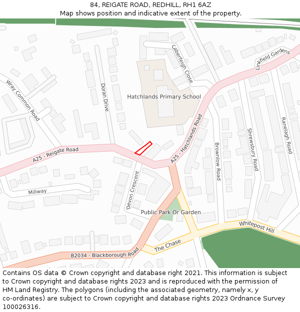 84, REIGATE ROAD, REDHILL, RH1 6AZ: Location map and indicative extent of plot