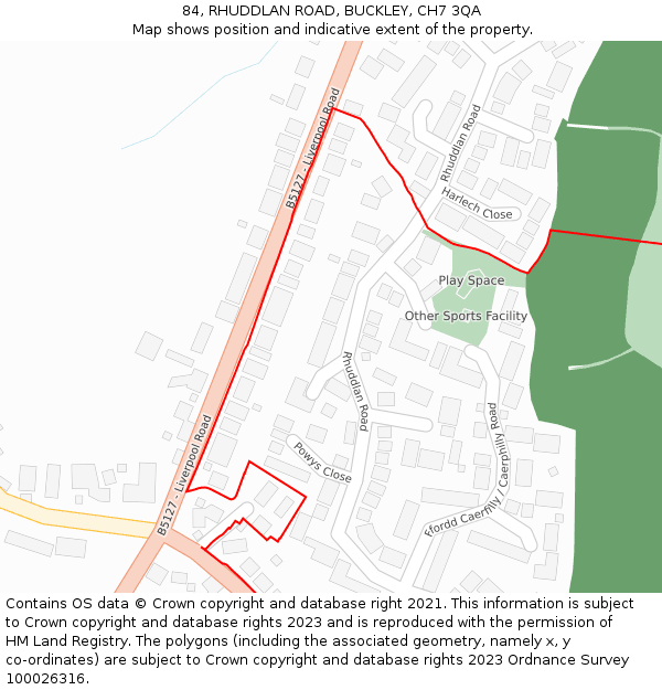 84, RHUDDLAN ROAD, BUCKLEY, CH7 3QA: Location map and indicative extent of plot