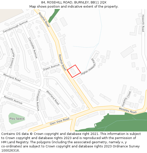 84, ROSEHILL ROAD, BURNLEY, BB11 2QX: Location map and indicative extent of plot