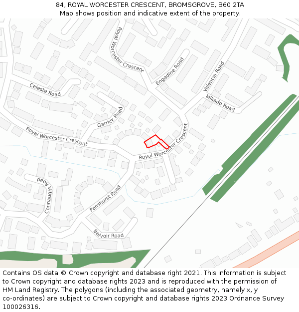84, ROYAL WORCESTER CRESCENT, BROMSGROVE, B60 2TA: Location map and indicative extent of plot