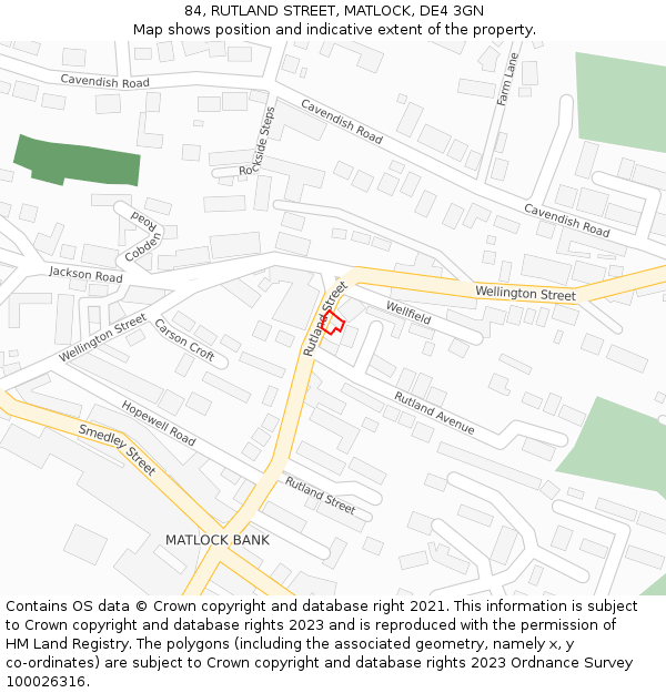 84, RUTLAND STREET, MATLOCK, DE4 3GN: Location map and indicative extent of plot