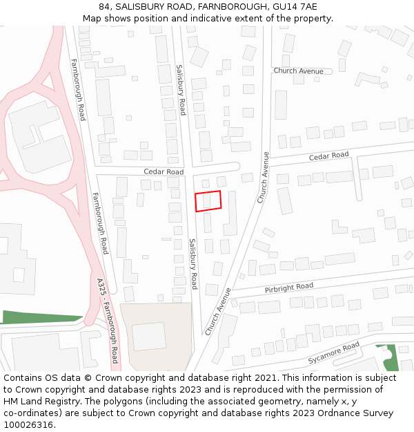 84, SALISBURY ROAD, FARNBOROUGH, GU14 7AE: Location map and indicative extent of plot