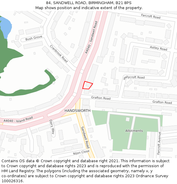 84, SANDWELL ROAD, BIRMINGHAM, B21 8PS: Location map and indicative extent of plot