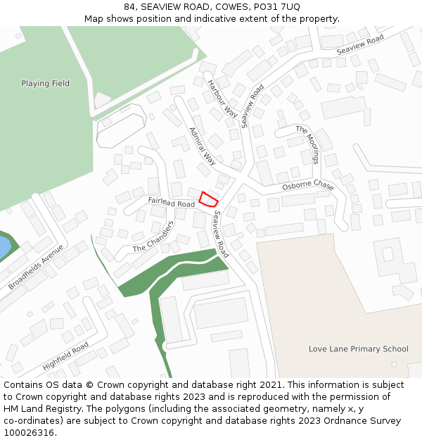 84, SEAVIEW ROAD, COWES, PO31 7UQ: Location map and indicative extent of plot