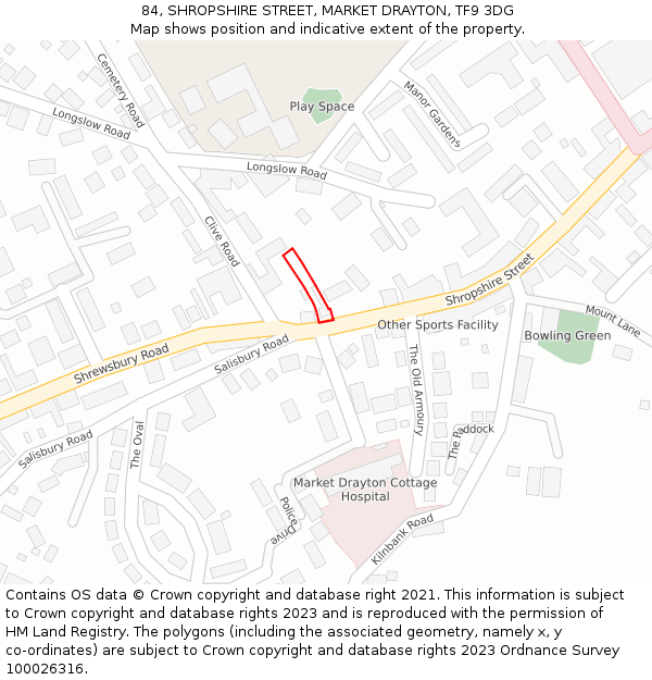 84, SHROPSHIRE STREET, MARKET DRAYTON, TF9 3DG: Location map and indicative extent of plot