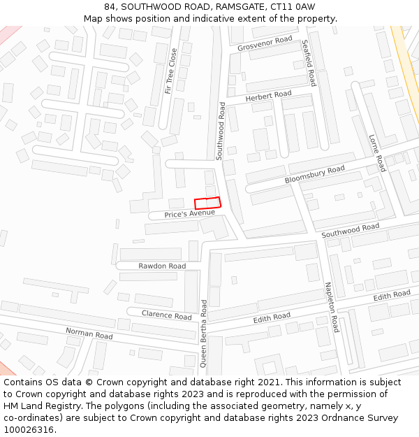 84, SOUTHWOOD ROAD, RAMSGATE, CT11 0AW: Location map and indicative extent of plot