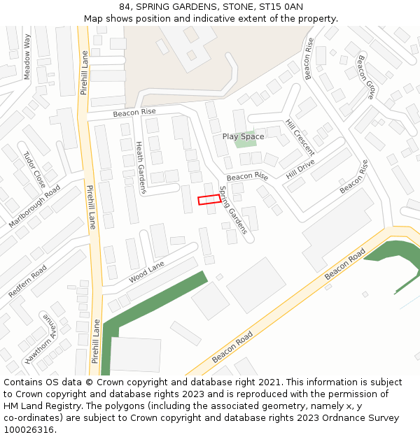 84, SPRING GARDENS, STONE, ST15 0AN: Location map and indicative extent of plot