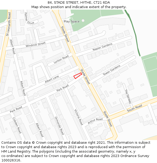 84, STADE STREET, HYTHE, CT21 6DA: Location map and indicative extent of plot