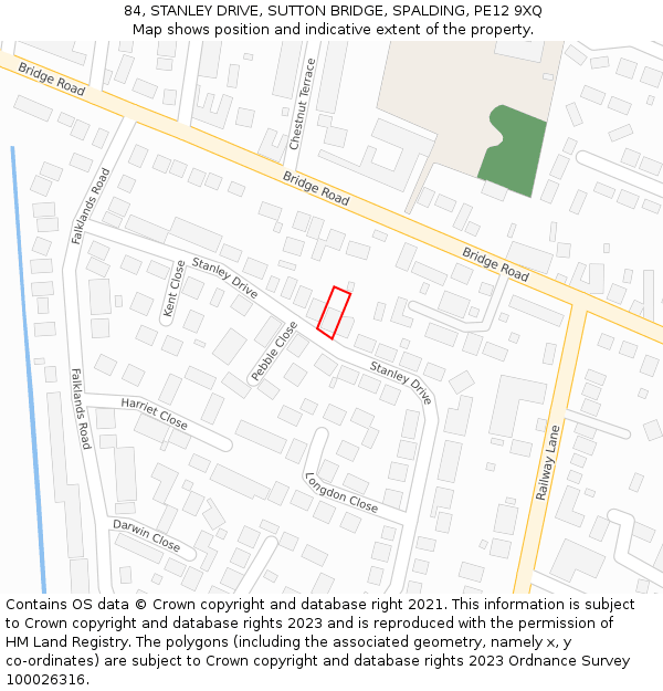 84, STANLEY DRIVE, SUTTON BRIDGE, SPALDING, PE12 9XQ: Location map and indicative extent of plot