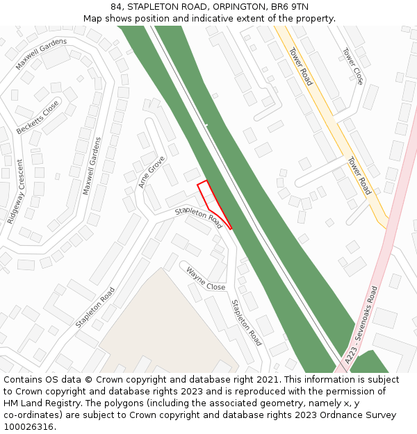 84, STAPLETON ROAD, ORPINGTON, BR6 9TN: Location map and indicative extent of plot