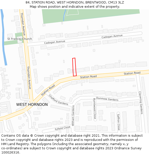 84, STATION ROAD, WEST HORNDON, BRENTWOOD, CM13 3LZ: Location map and indicative extent of plot