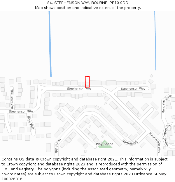 84, STEPHENSON WAY, BOURNE, PE10 9DD: Location map and indicative extent of plot