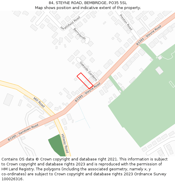 84, STEYNE ROAD, BEMBRIDGE, PO35 5SL: Location map and indicative extent of plot