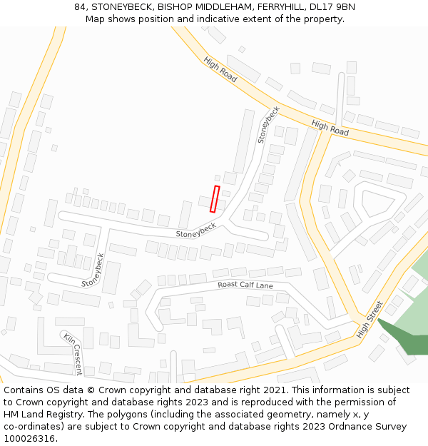 84, STONEYBECK, BISHOP MIDDLEHAM, FERRYHILL, DL17 9BN: Location map and indicative extent of plot