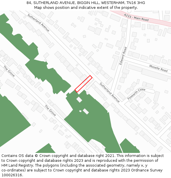 84, SUTHERLAND AVENUE, BIGGIN HILL, WESTERHAM, TN16 3HG: Location map and indicative extent of plot