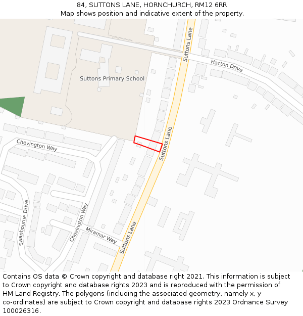 84, SUTTONS LANE, HORNCHURCH, RM12 6RR: Location map and indicative extent of plot