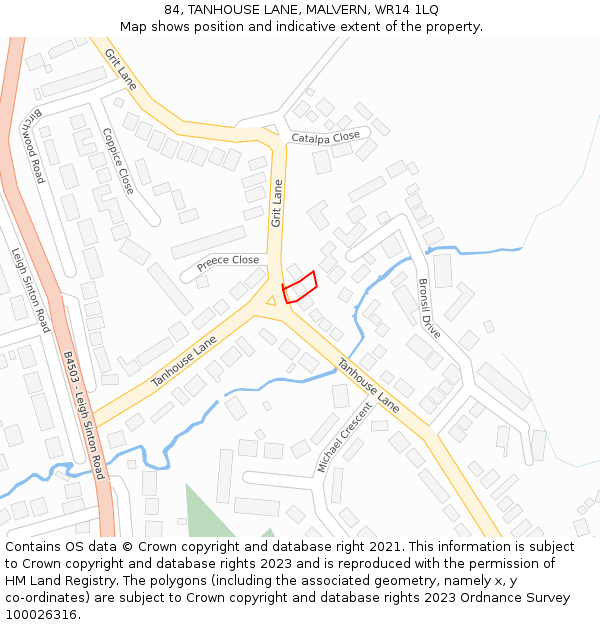 84, TANHOUSE LANE, MALVERN, WR14 1LQ: Location map and indicative extent of plot