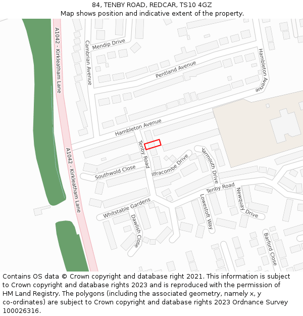 84, TENBY ROAD, REDCAR, TS10 4GZ: Location map and indicative extent of plot