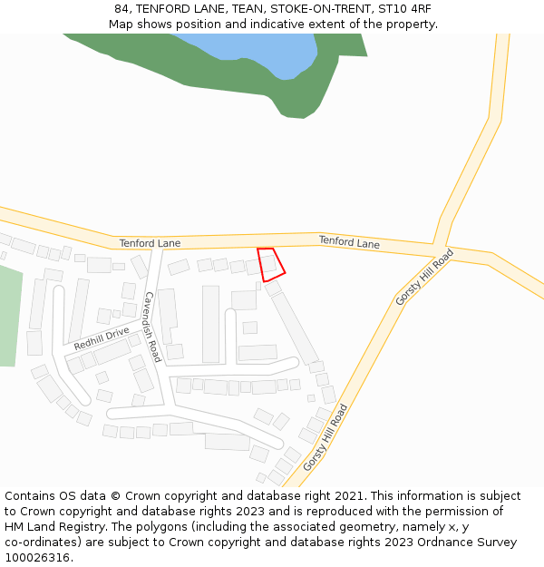 84, TENFORD LANE, TEAN, STOKE-ON-TRENT, ST10 4RF: Location map and indicative extent of plot