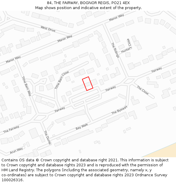 84, THE FAIRWAY, BOGNOR REGIS, PO21 4EX: Location map and indicative extent of plot