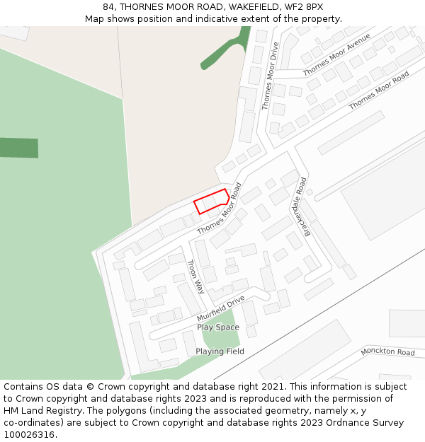 84, THORNES MOOR ROAD, WAKEFIELD, WF2 8PX: Location map and indicative extent of plot
