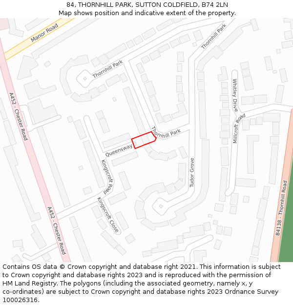 84, THORNHILL PARK, SUTTON COLDFIELD, B74 2LN: Location map and indicative extent of plot