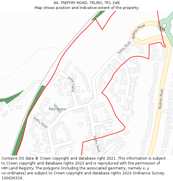 84, TREFFRY ROAD, TRURO, TR1 1WE: Location map and indicative extent of plot