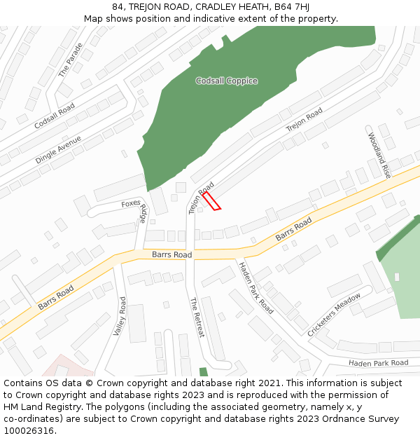 84, TREJON ROAD, CRADLEY HEATH, B64 7HJ: Location map and indicative extent of plot